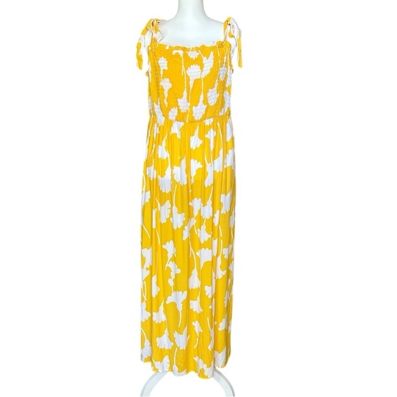 DIANE VON FURSTENBERG Yellow & White Ginkgo Flowy Sundress Tie Straps Pocket XXL - Picture 2 of 10